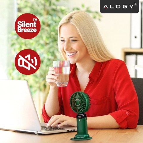 Wentylator Wiatrak Ręczny Bezprzewodowy, Przenośny i Biurkowy, z Uchwytem na Telefon, Ładowanie USB-C, Bateria 18650, Alogy Cool