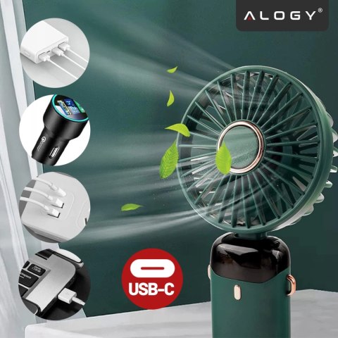 Wentylator Wiatrak Ręczny Bezprzewodowy, Przenośny i Biurkowy, z Uchwytem na Telefon, Ładowanie USB-C, Bateria 18650, Alogy Cool
