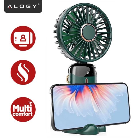 Wentylator Wiatrak Ręczny Bezprzewodowy, Przenośny i Biurkowy, z Uchwytem na Telefon, Ładowanie USB-C, Bateria 18650, Alogy Cool