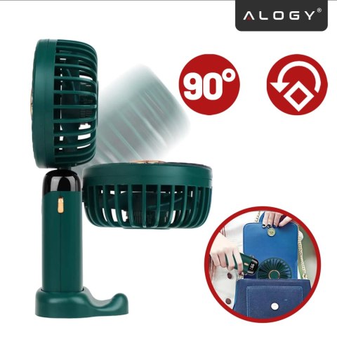 Wentylator Wiatrak Ręczny Bezprzewodowy, Przenośny i Biurkowy, z Uchwytem na Telefon, Ładowanie USB-C, Bateria 18650, Alogy Cool