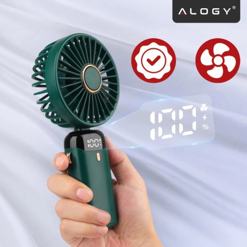 Wentylator Wiatrak Ręczny Bezprzewodowy, Przenośny i Biurkowy, z Uchwytem na Telefon, Ładowanie USB-C, Bateria 18650, Alogy Cool