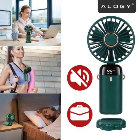 Wentylator Wiatrak Ręczny Bezprzewodowy, Przenośny i Biurkowy, z Uchwytem na Telefon, Ładowanie USB-C, Bateria 18650, Alogy Cool