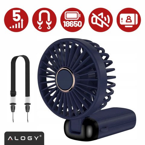 Wentylator Wiatrak Ręczny Bezprzewodowy, Przenośny i Biurkowy, z Uchwytem na Telefon, Ładowanie USB-C, Bateria 18650, Alogy Cool