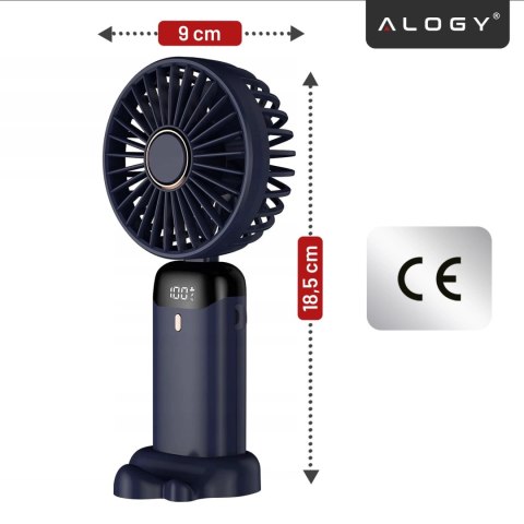 Wentylator Wiatrak Ręczny Bezprzewodowy, Przenośny i Biurkowy, z Uchwytem na Telefon, Ładowanie USB-C, Bateria 18650, Alogy Cool