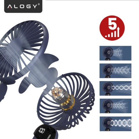 Wentylator Wiatrak Ręczny Bezprzewodowy, Przenośny i Biurkowy, z Uchwytem na Telefon, Ładowanie USB-C, Bateria 18650, Alogy Cool