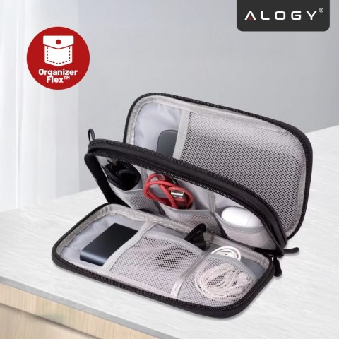 Etui Podróżne na Akcesoria, Organizer na Kable, Ładowarki, Telefon i Powerbank, Wielofunkcyjne i Kompaktowe 21 x 12,5 x 5 cm, Al