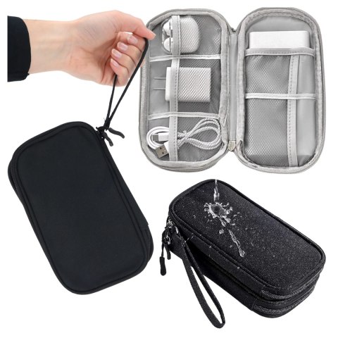 Etui Podróżne na Akcesoria, Organizer na Kable, Ładowarki, Telefon i Powerbank, Wielofunkcyjne i Kompaktowe 21 x 12,5 x 5 cm, Al
