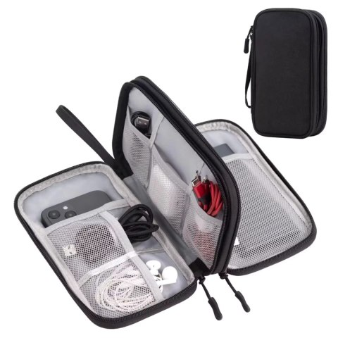 Etui Podróżne na Akcesoria, Organizer na Kable, Ładowarki, Telefon i Powerbank, Wielofunkcyjne i Kompaktowe 21 x 12,5 x 5 cm, Al