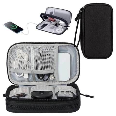 Etui Podróżne na Akcesoria, Organizer na Kable, Ładowarki, Telefon i Powerbank, Wielofunkcyjne i Kompaktowe 21 x 12,5 x 5 cm, Al