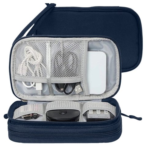Etui Podróżne na Akcesoria, Organizer na Kable, Ładowarki, Telefon i Powerbank, Wielofunkcyjne i Kompaktowe 21 x 12,5 x 5 cm, Al