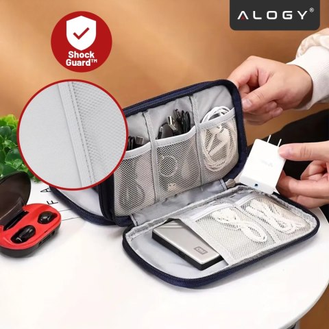 Etui Podróżne na Akcesoria, Organizer na Kable, Ładowarki, Telefon i Powerbank, Wielofunkcyjne i Kompaktowe 21 x 12,5 x 5 cm, Al