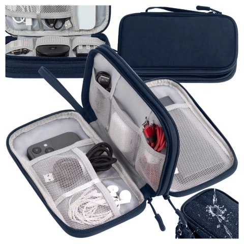 Etui Podróżne na Akcesoria, Organizer na Kable, Ładowarki, Telefon i Powerbank, Wielofunkcyjne i Kompaktowe 21 x 12,5 x 5 cm, Al