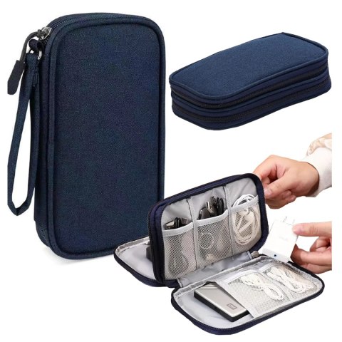Etui Podróżne na Akcesoria, Organizer na Kable, Ładowarki, Telefon i Powerbank, Wielofunkcyjne i Kompaktowe 21 x 12,5 x 5 cm, Al