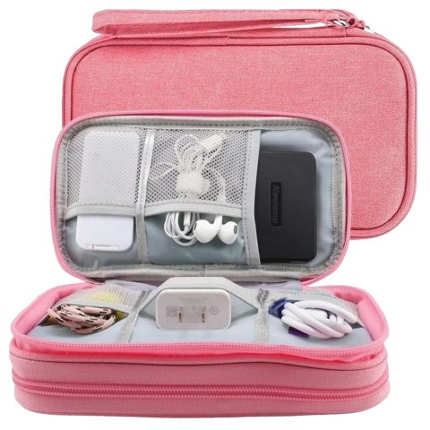 Etui Podróżne na Akcesoria, Organizer na Kable, Ładowarki, Telefon i Powerbank, Wielofunkcyjne i Kompaktowe 21 x 12,5 x 5 cm, Al