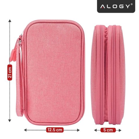 Etui Podróżne na Akcesoria, Organizer na Kable, Ładowarki, Telefon i Powerbank, Wielofunkcyjne i Kompaktowe 21 x 12,5 x 5 cm, Al