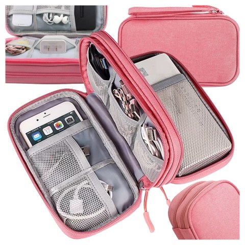 Etui Podróżne na Akcesoria, Organizer na Kable, Ładowarki, Telefon i Powerbank, Wielofunkcyjne i Kompaktowe 21 x 12,5 x 5 cm, Al