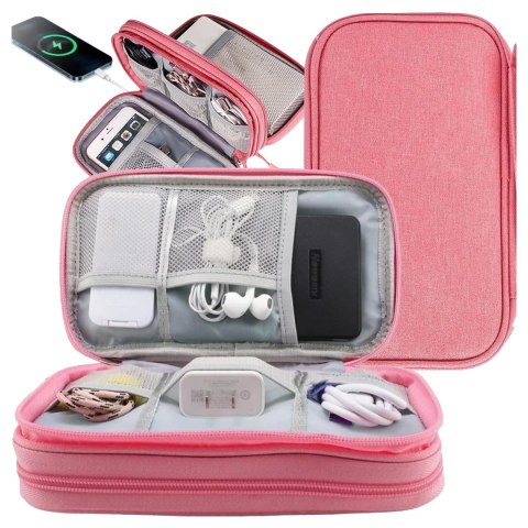 Etui Podróżne na Akcesoria, Organizer na Kable, Ładowarki, Telefon i Powerbank, Wielofunkcyjne i Kompaktowe 21 x 12,5 x 5 cm, Al