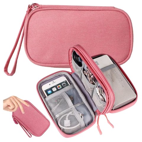 Etui Podróżne na Akcesoria, Organizer na Kable, Ładowarki, Telefon i Powerbank, Wielofunkcyjne i Kompaktowe 21 x 12,5 x 5 cm, Al