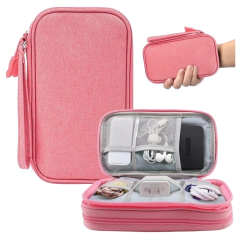 Etui Podróżne na Akcesoria, Organizer na Kable, Ładowarki, Telefon i Powerbank, Wielofunkcyjne i Kompaktowe 21 x 12,5 x 5 cm, Al