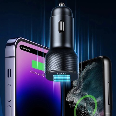 Ładowarka samochodowa Joyroom JR-CCD03 3× USB-A 17 W z wyświetlaczem - czarna