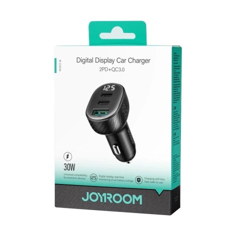 Ładowarka samochodowa Joyroom JR-CCD04 30 W 2× USB-C & USB-A z wyświetlaczem - czarna