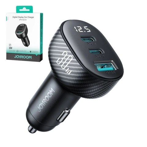 Ładowarka samochodowa Joyroom JR-CCD04 30 W 2× USB-C & USB-A z wyświetlaczem - czarna