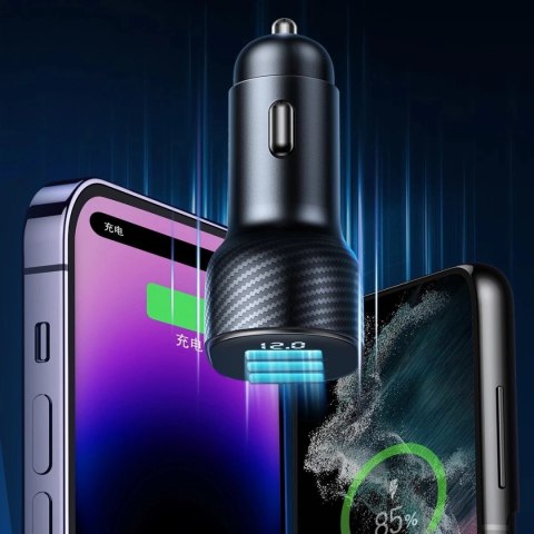 Ładowarka samochodowa Joyroom JR-CCD04 30 W 2× USB-C & USB-A z wyświetlaczem - czarna