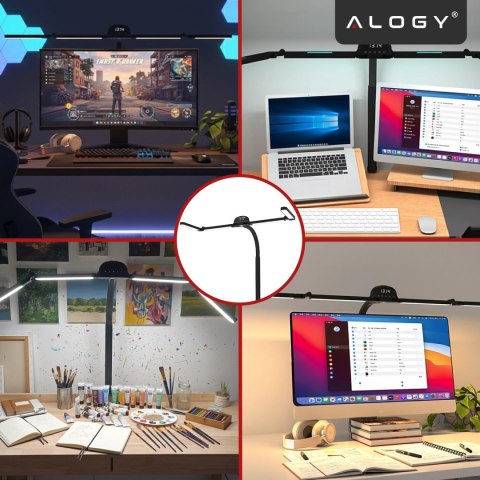 Lampa Biurkowa LED RGB do Monitora ze Składaną Konstrukcją, Regulowaną Jasnością i Pełnym Spektrum Światła, z Mocowaniem do Blat