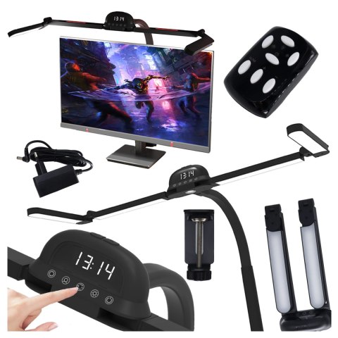 Lampa Biurkowa LED RGB do Monitora ze Składaną Konstrukcją, Regulowaną Jasnością i Pełnym Spektrum Światła, z Mocowaniem do Blat