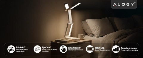 Lampa biurkowa LED 3600 mAh - regulacja natężenia i barwy światła, składana konstrukcja, zasilanie USB-C - Alogy LumiCharge Pro™