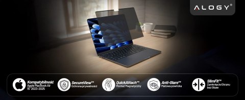 Magnetyczna folia prywatyzująca do Macbook Air 15" 2023-2025 - ochrona prywatności, łatwy montaż, pokrowiec do przechowywania, r