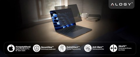 Magnetyczna folia prywatyzująca do Macbook Pro 16" 2021-2024 - ochrona prywatności, łatwy montaż, pokrowiec do przechowywania, r