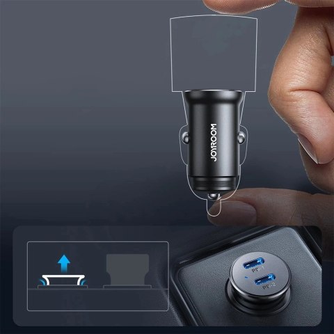 Metalowa ładowarka samochodowa Joyroom JR-CCN06 30 W, 2× USB-C - czarna