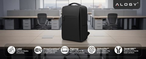 Plecak biznesowy na laptopa 15-16" - wodoodporny, odporny na wstrząsy, z kieszenią na butelkę i paskiem na walizkę - Alogy Urban