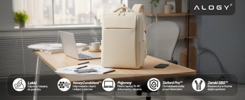 Plecak biznesowy na laptopa 15-16" - wodoodporny, odporny na wstrząsy, z kieszenią na butelkę i paskiem na walizkę - Alogy Urban