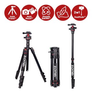 Statyw Profesjonalny 2w1 - Tripod i Monopod do Aparatu i Kamery, Składany z Regulowaną Wysokością i Głowicą Kulową 360°, Stabiln