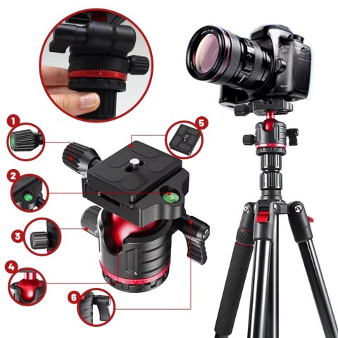 Statyw Profesjonalny 2w1 - Tripod i Monopod do Aparatu i Kamery, Składany z Regulowaną Wysokością i Głowicą Kulową 360°, Stabiln