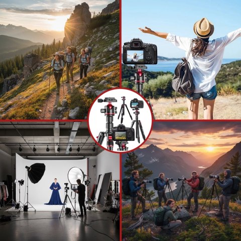 Statyw Profesjonalny 2w1 - Tripod i Monopod do Aparatu i Kamery, Składany z Regulowaną Wysokością i Głowicą Kulową 360°, Stabiln