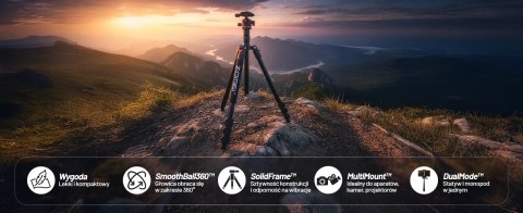 Statyw Profesjonalny 2w1 - Tripod i Monopod do Aparatu i Kamery, Składany z Regulowaną Wysokością i Głowicą Kulową 360°, Stabiln