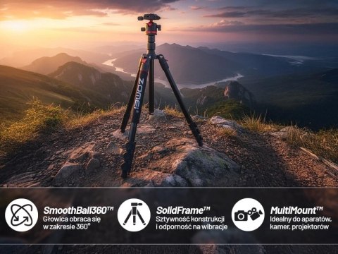 Statyw Profesjonalny 2w1 - Tripod i Monopod do Aparatu i Kamery, Składany z Regulowaną Wysokością i Głowicą Kulową 360°, Stabiln