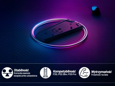 Stojak pionowy do PlayStation 5 PS5 / Slim / Pro - stabilna metalowa podstawa chłodząca, antypoślizgowa, poprawia cyrkulację pow