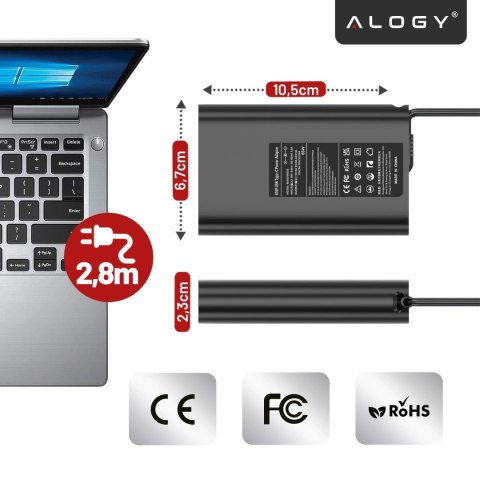 Zasilacz USB-C 65W PD do Laptopów HP Lenovo Asus Apple, Szybkie Ładowanie 20V 3.25A, Długi Kabel 2.8m, Kompaktowy i Wydajny, Alo