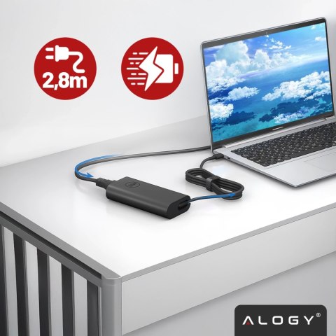 Zasilacz USB-C 65W PD do Laptopów HP Lenovo Asus Apple, Szybkie Ładowanie 20V 3.25A, Długi Kabel 2.8m, Kompaktowy i Wydajny, Alo