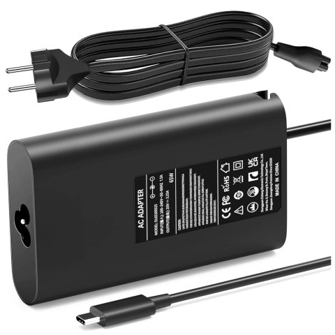 Zasilacz USB-C 65W PD do Laptopów HP Lenovo Asus Apple, Szybkie Ładowanie 20V 3.25A, Długi Kabel 2.8m, Kompaktowy i Wydajny, Alo