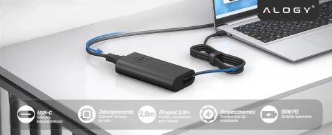 Zasilacz USB-C 65W PD do Laptopów HP Lenovo Asus Apple, Szybkie Ładowanie 20V 3.25A, Długi Kabel 2.8m, Kompaktowy i Wydajny, Alo