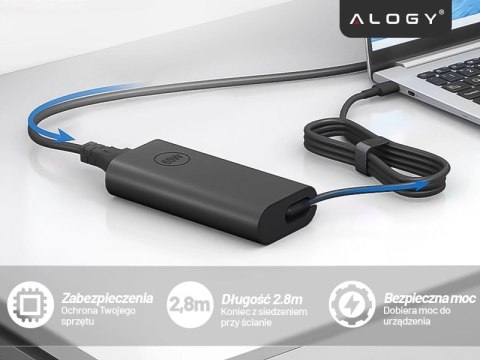 Zasilacz USB-C 65W PD do Laptopów HP Lenovo Asus Apple, Szybkie Ładowanie 20V 3.25A, Długi Kabel 2.8m, Kompaktowy i Wydajny, Alo