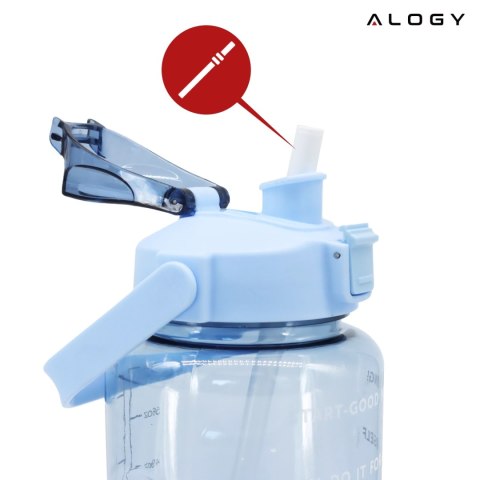 Butelka Duża na Napoje 2L z Miarką i Motywacyjnym Oznaczeniem, Wygodna do Picia z Uchwytem i Pokrywką, Wielokrotnego Użytku, Alo