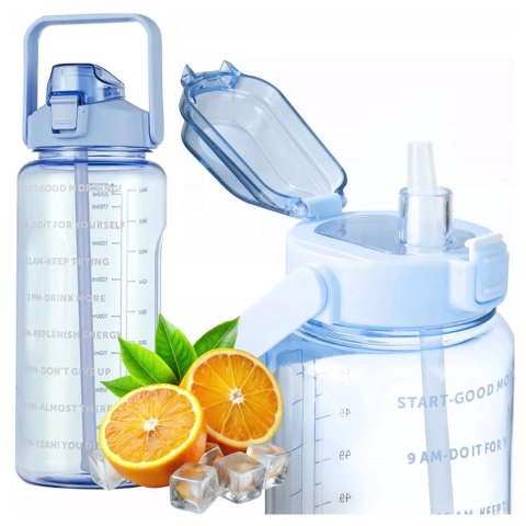 Butelka Duża na Napoje 2L z Miarką i Motywacyjnym Oznaczeniem, Wygodna do Picia z Uchwytem i Pokrywką, Wielokrotnego Użytku, Alo