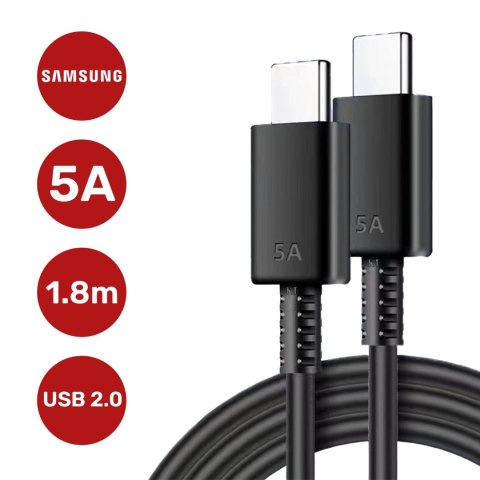 Kabel USB-C 5A 1.8 m Oryginalny Samsung EP-DX510, Szybkie Ładowanie, Przewód do Ładowarki i Transferu Danych, Czarny