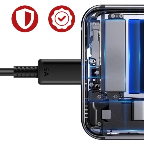 Kabel USB-C 5A 1.8 m Oryginalny Samsung EP-DX510, Szybkie Ładowanie, Przewód do Ładowarki i Transferu Danych, Czarny